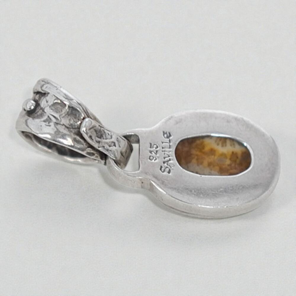 Shreve Saville Signed Sterling Silver Fossilized Coral Oval Pendant 11.3g View 2